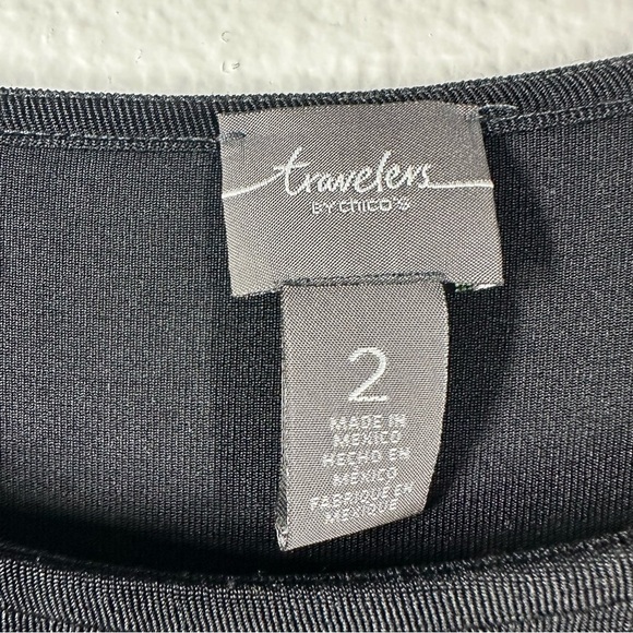 Chico's Travelers Top Women's 2 US Large L Black Long Sleeve Asymmetrical‎ Shirt - Picture 4 of 6